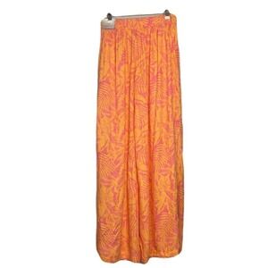 Happily Grey Orange & Pink Wrap Style Wide Leg Pants with Waist Tie NWT Med Boho